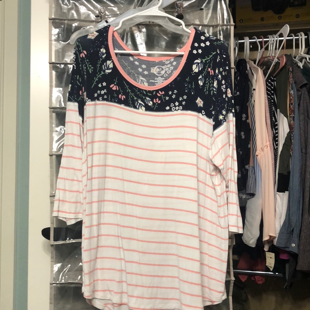 Pink and white baseball tee